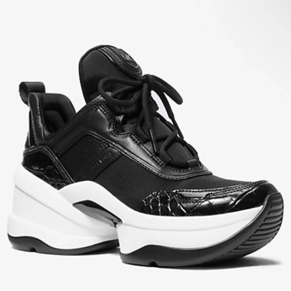 MICHAEL Michael Kors Olympia Trainer Tech Canvas Sneakers, stains on bottom.
